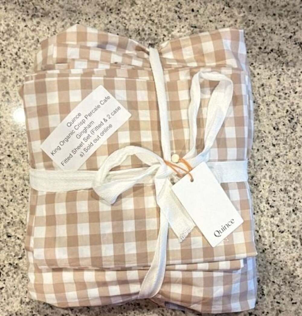 Quince King Organic Crisp Percale Cafe Gingham Fitted Sheet Set